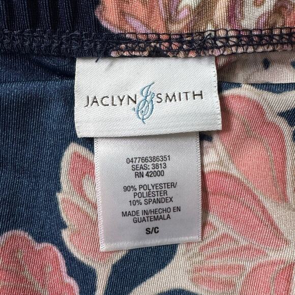 Jaclyn Smith Navy Blue & Pink Floral Print Lightweight Stretch Knee Length Skirt - Picture 8 of 9